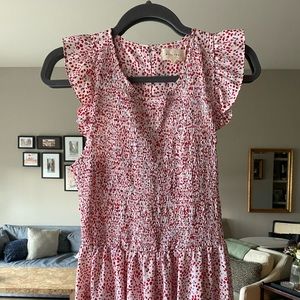 MELLODAY - Smock Print Sleeveless Dress Maxi Dress - White with pink and red dot